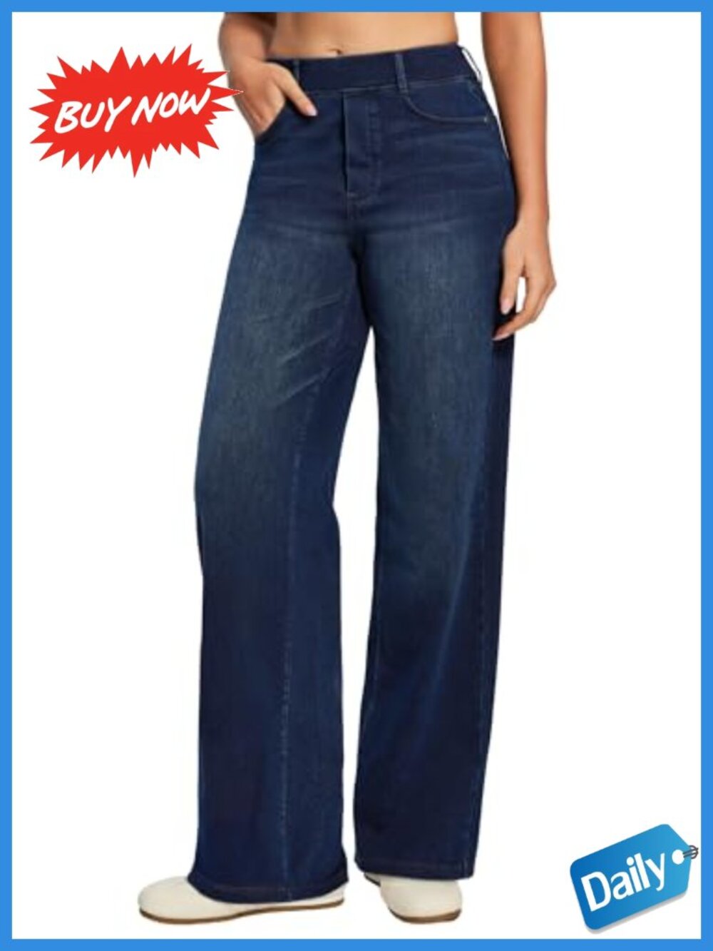 Wide Leg Stretchy Pull On High Waist Jeans for Women